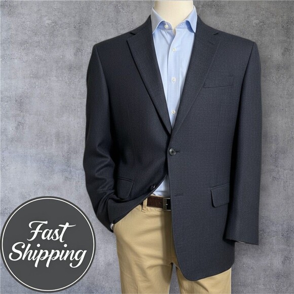 JOS A BANK Mens 42R Gray Wool Blazer Sport Coat Two Button Jacket Suits
